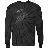 Mystical Black Raven Illustration Crow Artwork Tie-Dye Long Sleeve Shirt