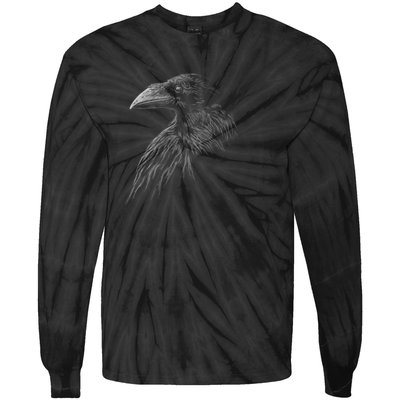 Mystical Black Raven Illustration Crow Artwork Tie-Dye Long Sleeve Shirt