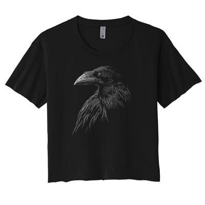 Mystical Black Raven Illustration Crow Artwork Women's Crop Top Tee