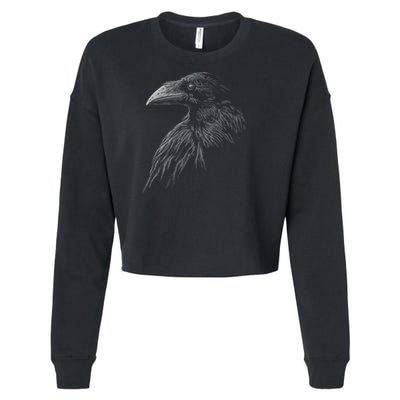 Mystical Black Raven Illustration Crow Artwork Cropped Pullover Crew