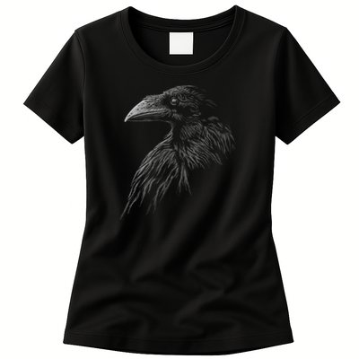 Mystical Black Raven Illustration Crow Artwork Womens T-Shirt