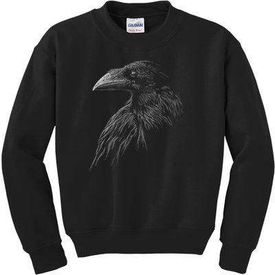Mystical Black Raven Illustration Crow Artwork Kids Sweatshirt