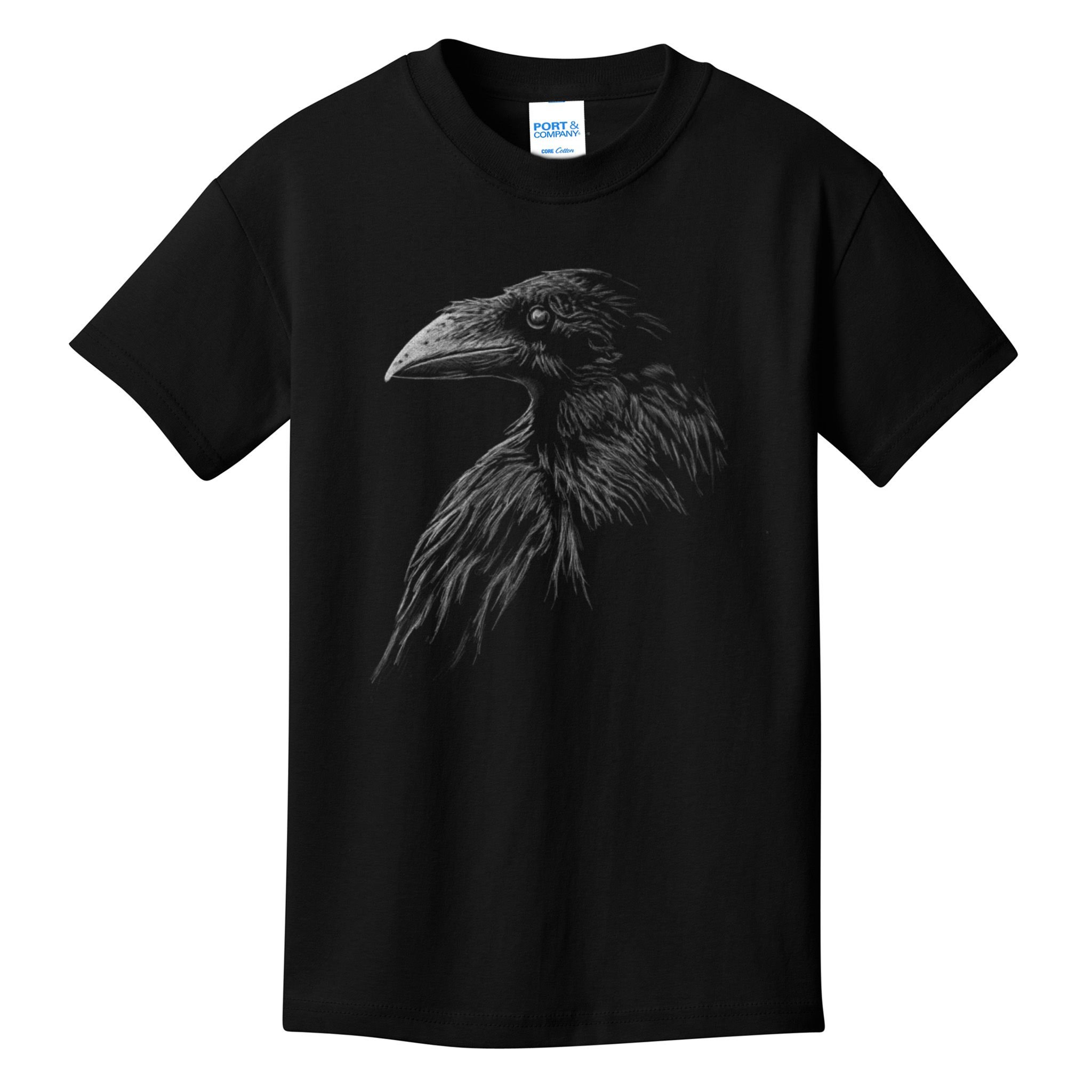 Mystical Black Raven Illustration Crow Artwork Kids T-Shirt