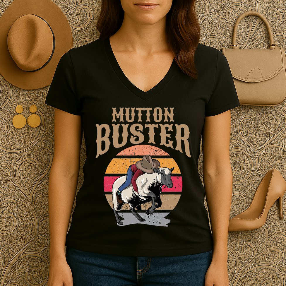 Mutton Busting Rodeo S.H.E.E.P Riding Event Buster Women's V-Neck T-Shirt
