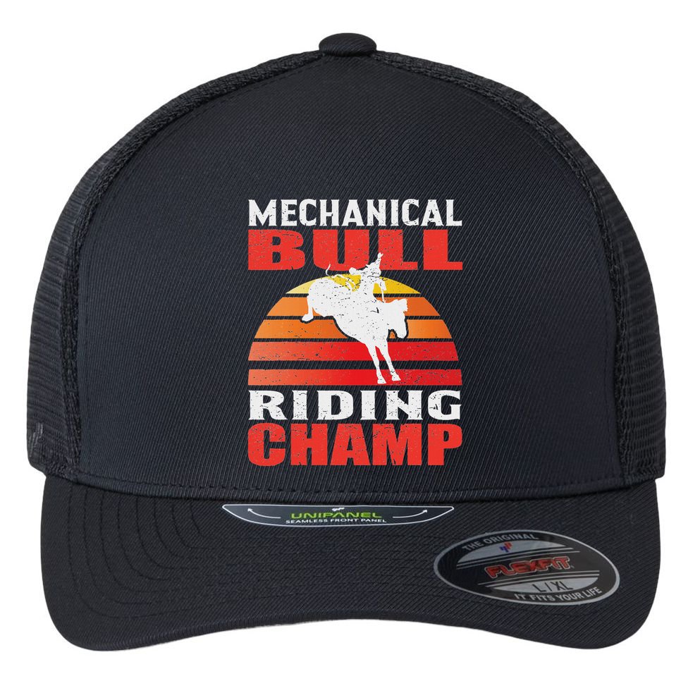Mechanical Bull Riding Flexfit Unipanel Trucker Cap