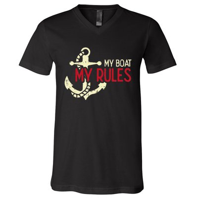 My Boat Rules Pocket Captain Owner V-Neck T-Shirt