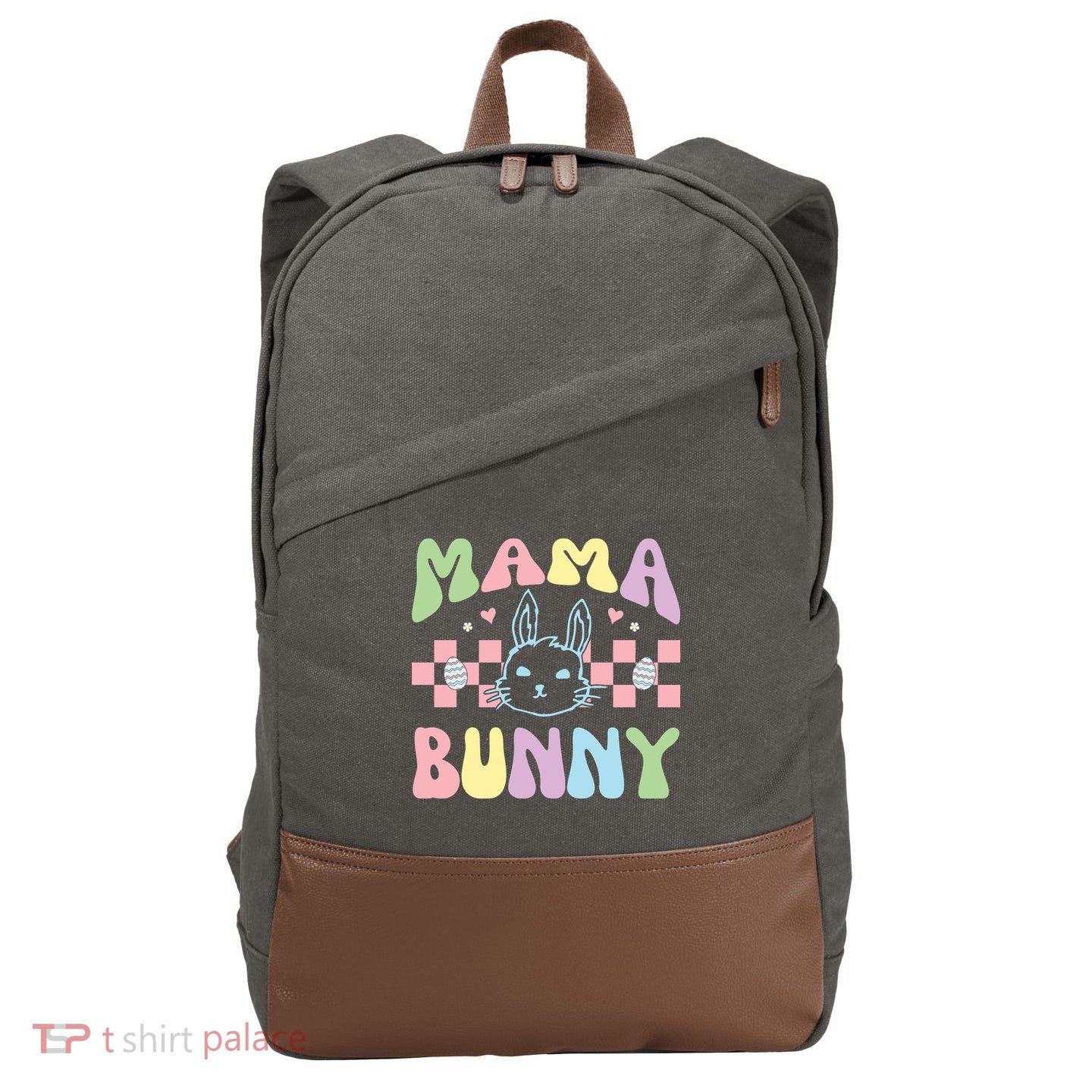 Mama Bunny Retro Colorful Cute Holiday Cotton Canvas Backpack
