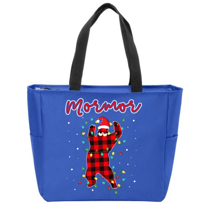 Mormor Bear Red Buffalo Plaid Grandma Bear Pajama Xmas Gift Zip Tote Bag