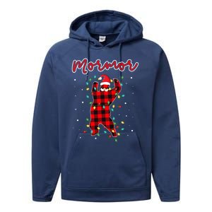 Mormor Bear Red Buffalo Plaid Grandma Bear Pajama Xmas Gift Performance Fleece Hoodie