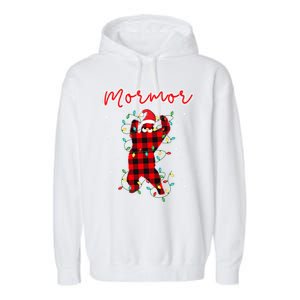 Mormor Bear Red Buffalo Plaid Grandma Bear Pajama Xmas Gift Garment-Dyed Fleece Hoodie