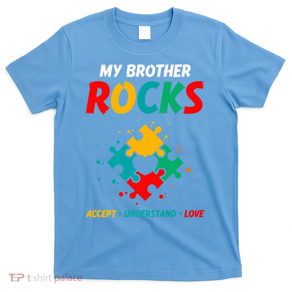 My Brother Rocks Autistic Autism Awareness Day Month Puzzle T-Shirt
