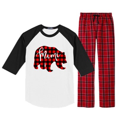 Mimi Bear Red Plaid Matching Family Christmas Eve Buffalo Cool Gift Raglan Sleeve Pajama Set