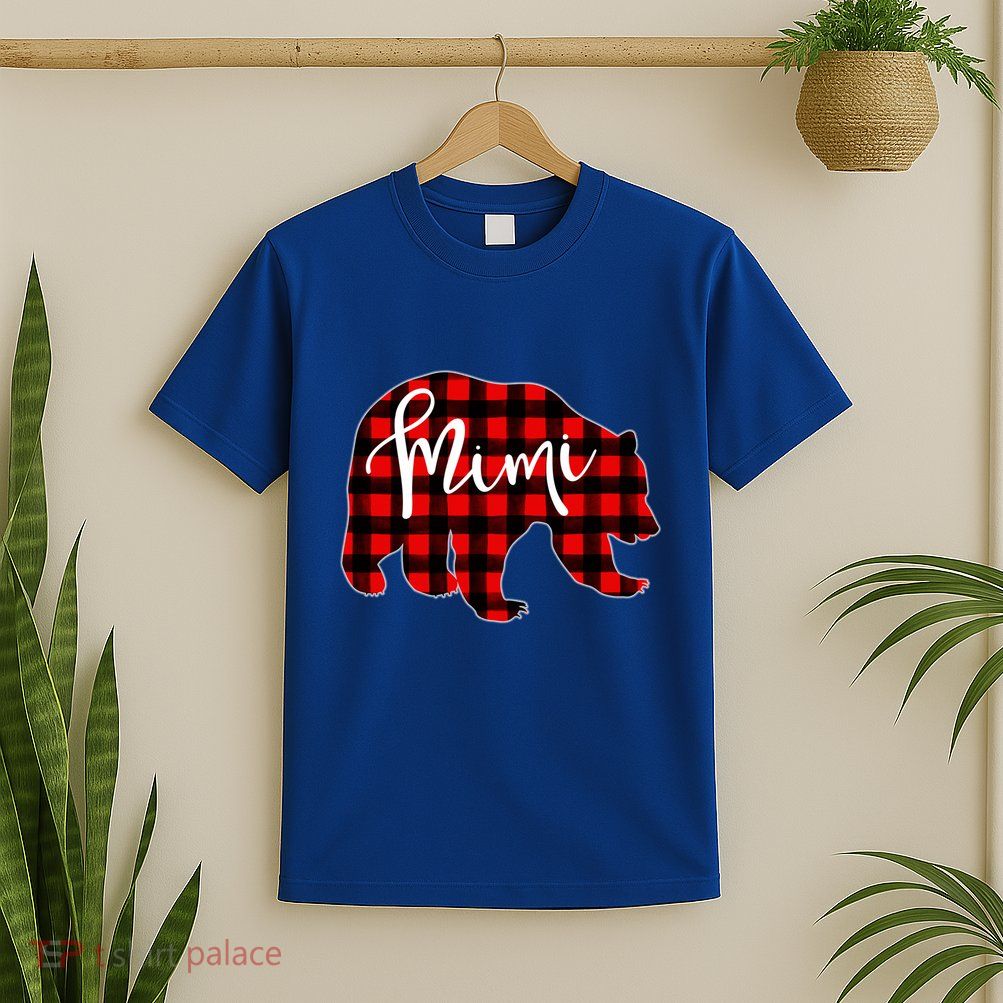 Mimi Bear Red Plaid Matching Family Christmas Eve Buffalo Cool Gift T-Shirt