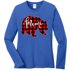 Mimi Bear Red Plaid Matching Family Christmas Eve Buffalo Cool Gift Ladies Long Sleeve Shirt