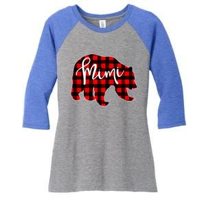 Mimi Bear Red Plaid Matching Family Christmas Eve Buffalo Cool Gift Women's Tri-Blend 3/4-Sleeve Raglan Shirt