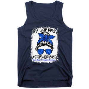 Messy Bun Ribbon Stop Child Abuse Prevention Awareness Month Tank Top