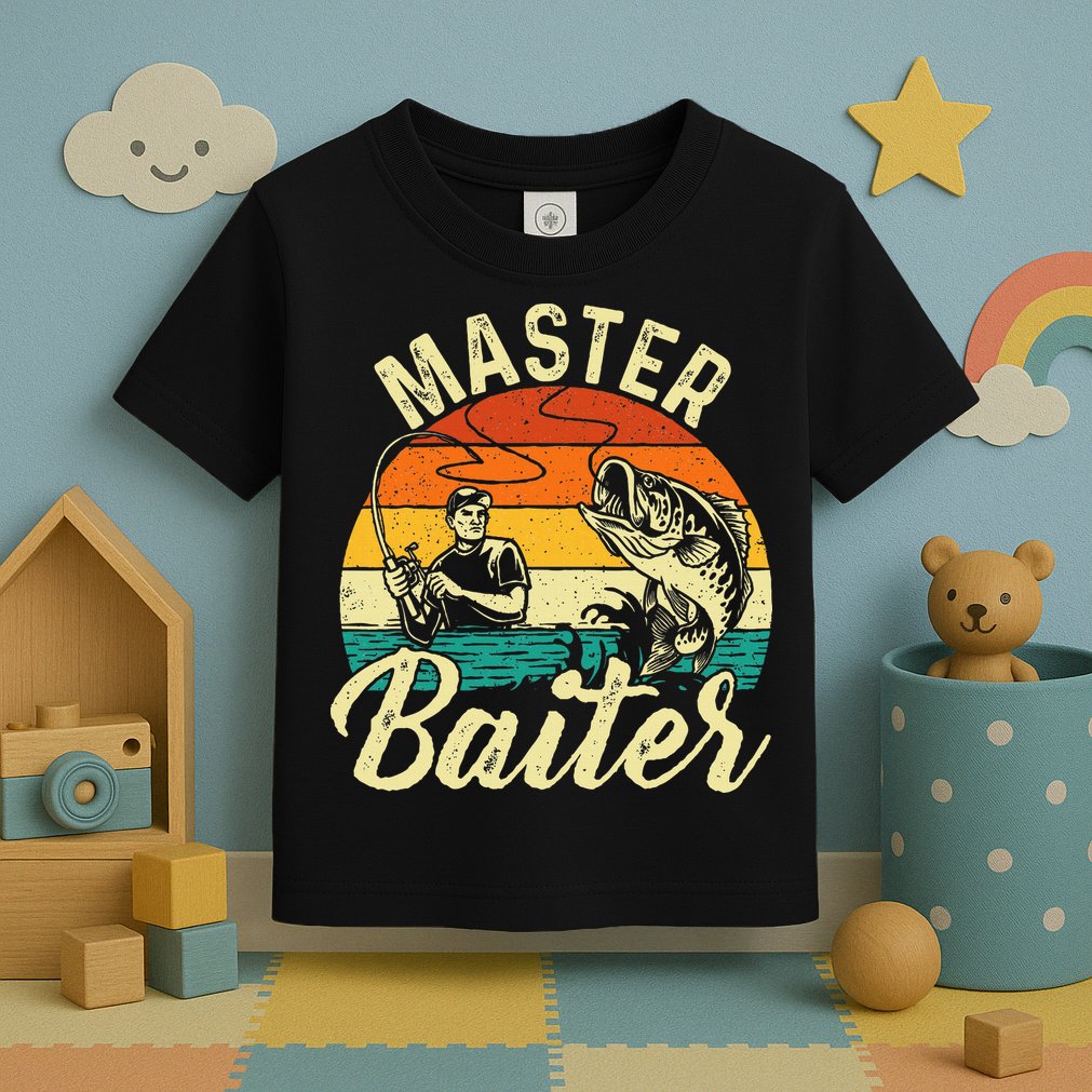 Master Baiter Retro Sunset Fishing Fish Lover Fisherman Toddler T-Shirt