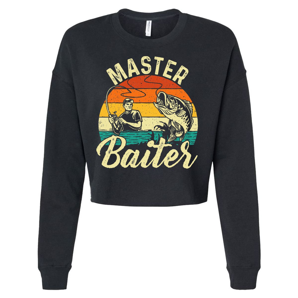 Master Baiter Retro Sunset Fishing Fish Lover Fisherman Cropped Pullover Crew