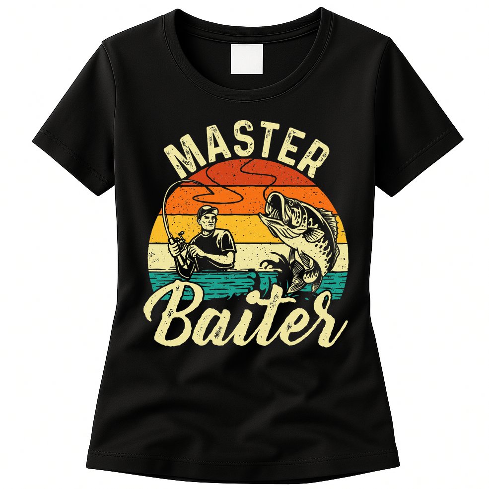 Master Baiter Retro Sunset Fishing Fish Lover Fisherman Womens T-Shirt