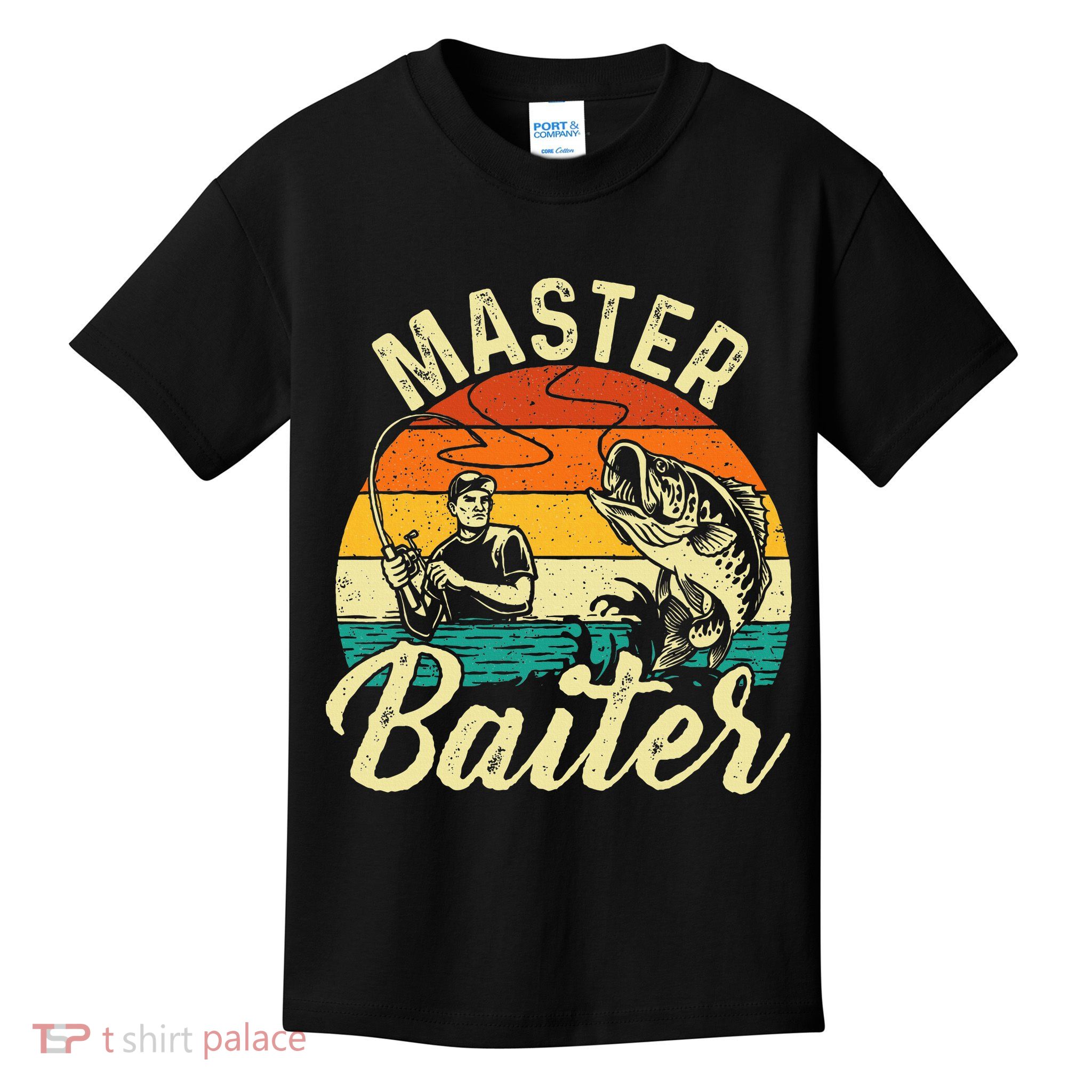 Master Baiter Retro Sunset Fishing Fish Lover Fisherman Kids T-Shirt