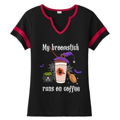 My Broomstick Runs On Coffee Gift Coffee Lover Halloween Gift Ladies Halftime Notch Neck Tee