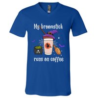 My Broomstick Runs On Coffee Gift Coffee Lover Halloween Gift V-Neck T-Shirt