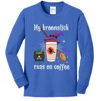 My Broomstick Runs On Coffee Gift Coffee Lover Halloween Gift Kids Long Sleeve Shirt