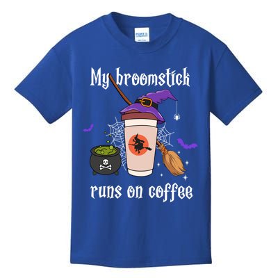 My Broomstick Runs On Coffee Gift Coffee Lover Halloween Gift Kids T-Shirt