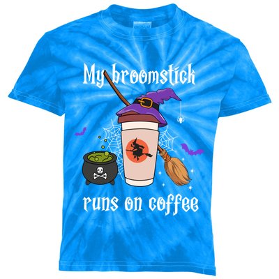 My Broomstick Runs On Coffee Gift Coffee Lover Halloween Gift Kids Tie-Dye T-Shirt