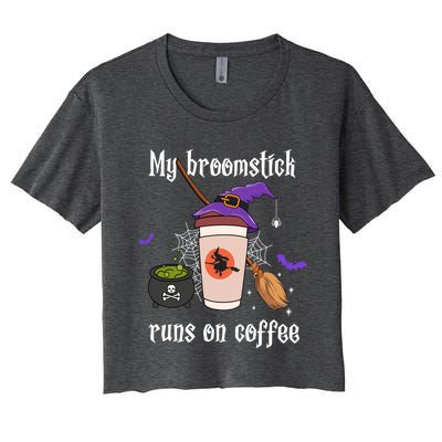 My Broomstick Runs On Coffee Gift Coffee Lover Halloween Gift Women's Crop Top Tee