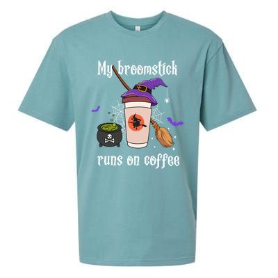 My Broomstick Runs On Coffee Gift Coffee Lover Halloween Gift Sueded Cloud Jersey T-Shirt