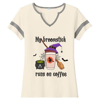 My Broomstick Runs On Coffee Gift Coffee Lover Halloween Meaningful Gift Ladies Halftime Notch Neck Tee