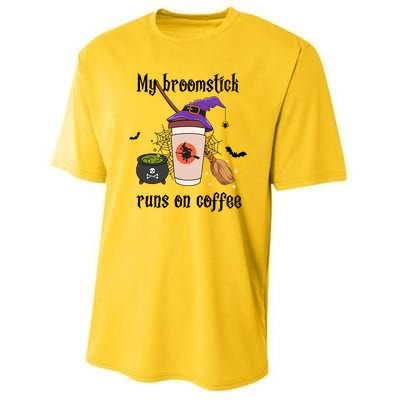 My Broomstick Runs On Coffee Gift Coffee Lover Halloween Meaningful Gift Youth Performance Sprint T-Shirt