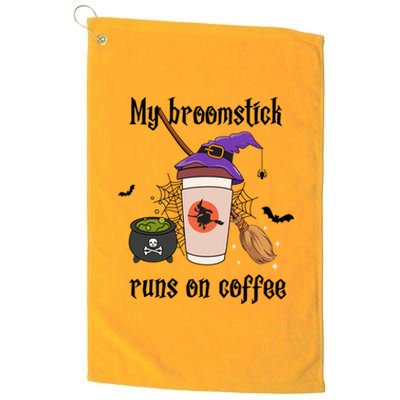 My Broomstick Runs On Coffee Gift Coffee Lover Halloween Meaningful Gift Platinum Collection Golf Towel