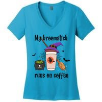 My Broomstick Runs On Coffee Gift Coffee Lover Halloween Meaningful Gift Women's V-Neck T-Shirt