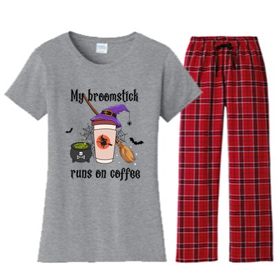 My Broomstick Runs On Coffee Gift Coffee Lover Halloween Meaningful Gift Women's Flannel Pajama Set