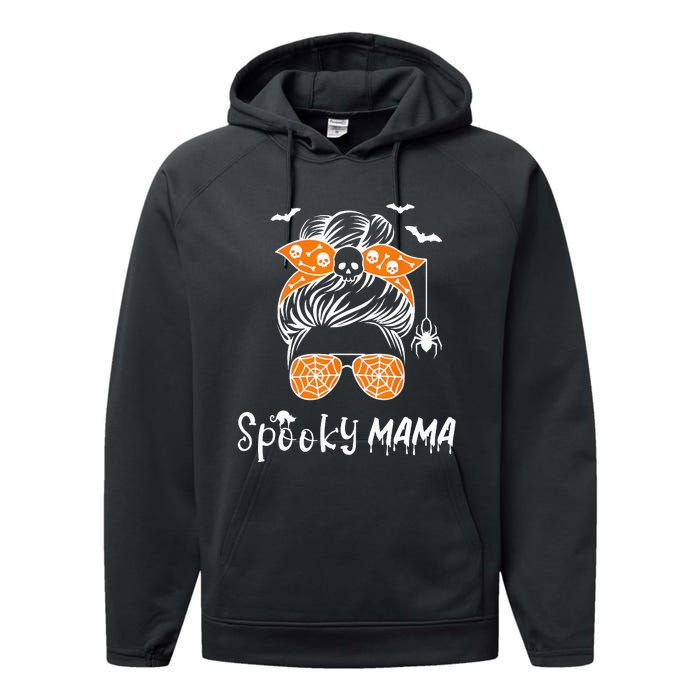 Messy Bun Spooky Mama Mom Funny Halloween Costume Skull Performance Fleece Hoodie