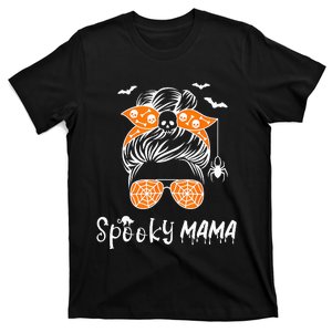 Messy Bun Spooky Mama Mom Funny Halloween Costume Skull T-Shirt