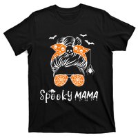 Messy Bun Spooky Mama Mom Funny Halloween Costume Skull T-Shirt