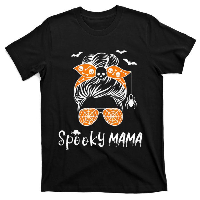 Messy Bun Spooky Mama Mom Funny Halloween Costume Skull T-Shirt