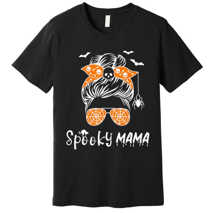 Messy Bun Spooky Mama Mom Funny Halloween Costume Skull Premium T-Shirt