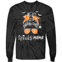 Messy Bun Spooky Mama Mom Funny Halloween Costume Skull Tie-Dye Long Sleeve Shirt