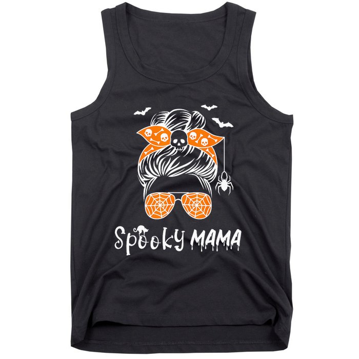 Messy Bun Spooky Mama Mom Funny Halloween Costume Skull Tank Top