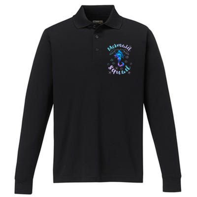 Mermaid Birthday Squad Party Matching Performance Long Sleeve Polo