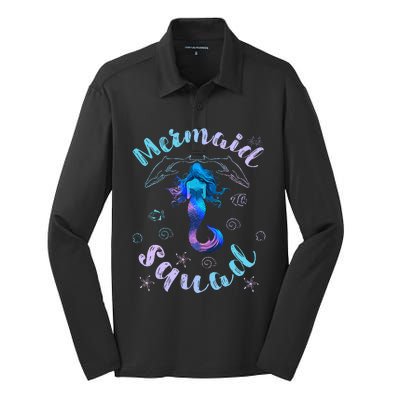 Mermaid Birthday Squad Party Matching Silk Touch Performance Long Sleeve Polo