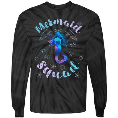 Mermaid Birthday Squad Party Matching Tie-Dye Long Sleeve Shirt