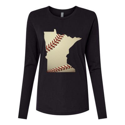 Minnesota Baseball State Map Softball Love Mn Usa Fan Womens Cotton Relaxed Long Sleeve T-Shirt