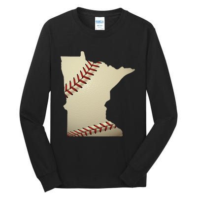 Minnesota Baseball State Map Softball Love Mn Usa Fan Tall Long Sleeve T-Shirt