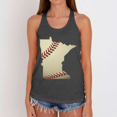 Minnesota Baseball State Map Softball Love Mn Usa Fan Women's Knotted Racerback Tank