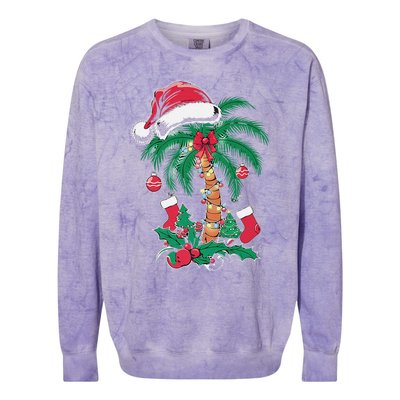 Merry Beachmas Santa Christmas Palm Tree Funny Xmas Colorblast Crewneck Sweatshirt